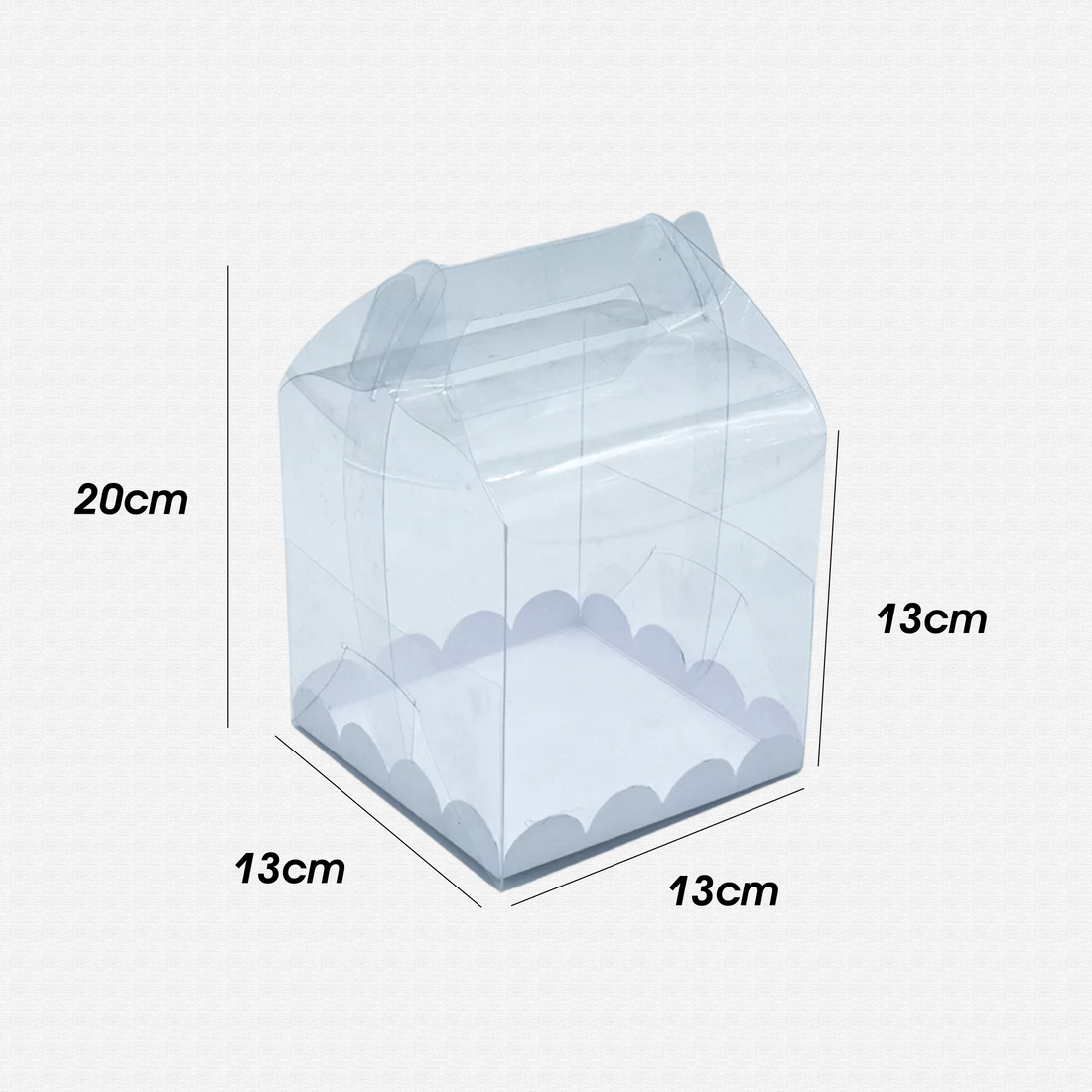 Caja lonchera de acetato cristalino de 20 cm x 13 cm con base blanca – 004744