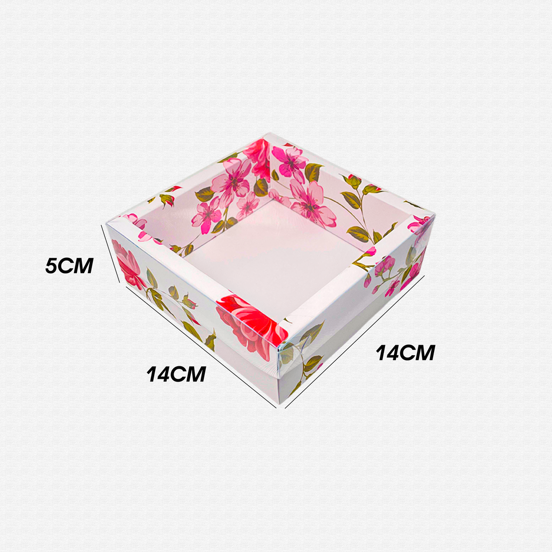 Caja para 4 Fresas con Tapa de Acetato Impresa (Diseño de Flores) Docena – Código: 005430